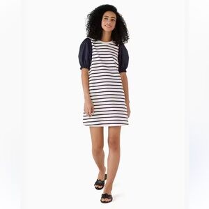 Kate Spade Nautical Stripe Puff Sleeve Dress Large Breton A-Line Preppy Mini L